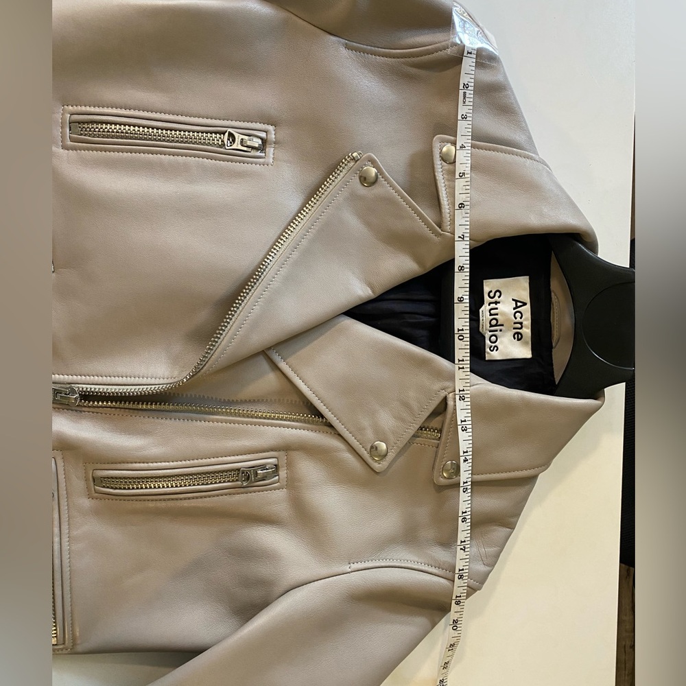 Acne Studios Merlyn Oversized Leather Moto Jacket 38 Dove Gray Lamb Leather - Picture 13 of 16